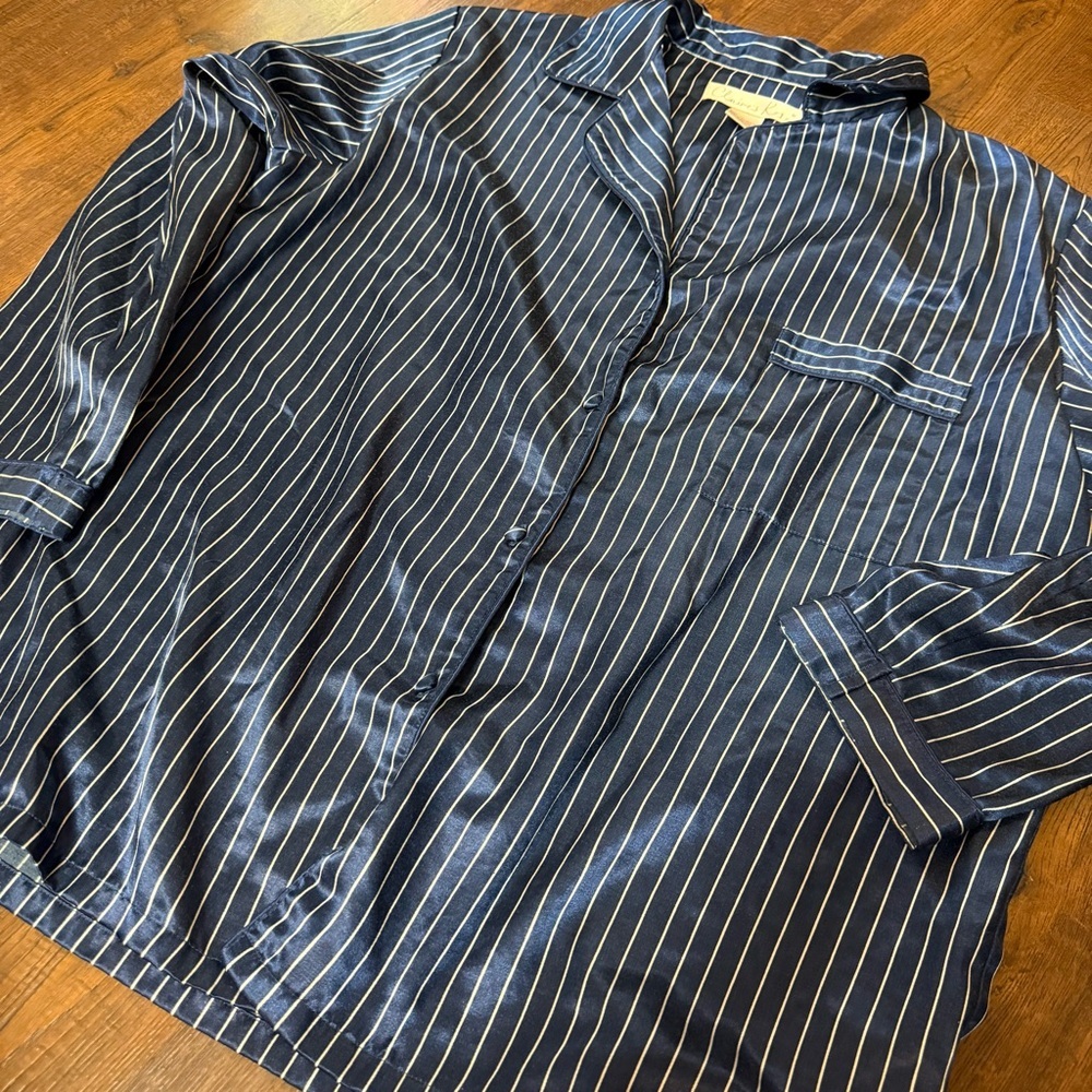 Claire’s Rose Satin Pinstripe Pajama Top Sleep Shirt